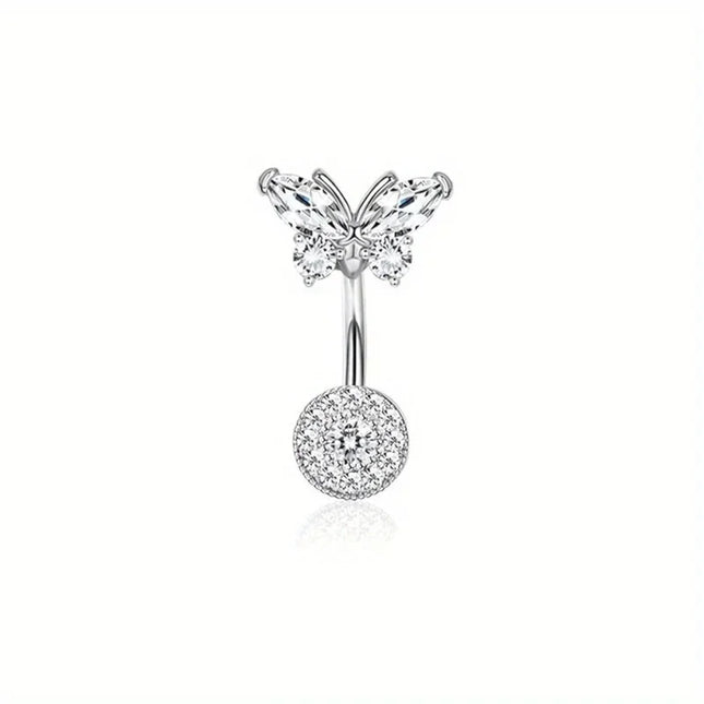 Bobisty Navel Ring 14G Heart Snake Butterfly CZ Dangling Belly Ring for Women Stunning Belly Button Piercing Jewelry