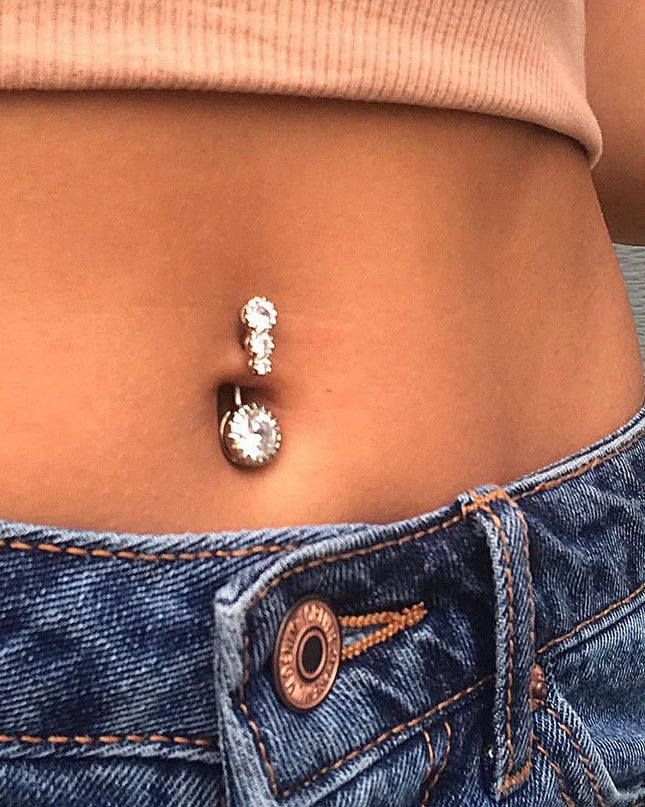 Zircon Crystal Belly Button Rings for Women Nombril Ombligo Navel Ring Surgical Steel Barbell Heart Round Body Piercing Jewelry