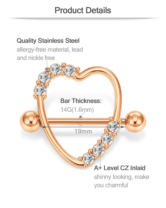 1Pair Heart Shaped Nipple Rings Piercing Jewelry for Women Sexy Clips Stianless Steel Nipple Ring Clamps Pierced Body Jewelry