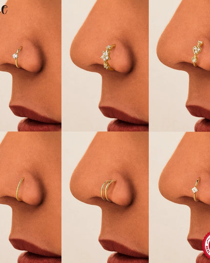 Aide Sterling Silver 925 Pierceing Zircon Nose Ring Simple Round Size Printing Twist Rope Nose Ring Women Jewelry Nose Rings 1pc