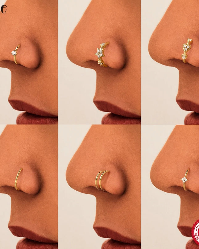 Aide Sterling Silver 925 Pierceing Zircon Nose Ring Simple Round Size Printing Twist Rope Nose Ring Women Jewelry Nose Rings 1pc