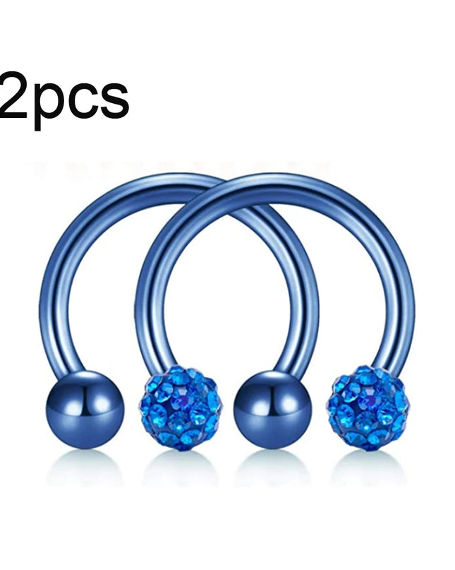 WKOUD 2pcs Crystal & Ball Nose Septum Horseshoe Earring Eyebrow Lip Helix Tragus Cartilage Piercing Ring 8mm