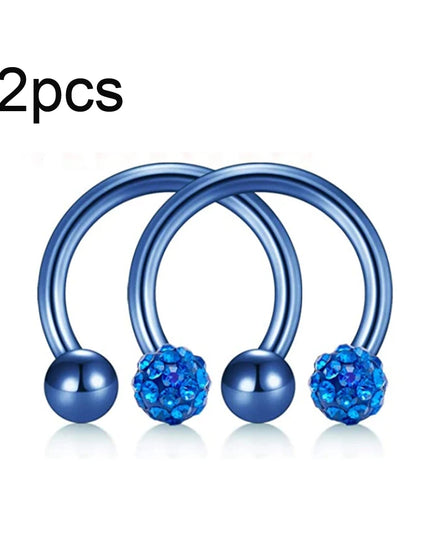 WKOUD 2pcs Crystal & Ball Nose Septum Horseshoe Earring Eyebrow Lip Helix Tragus Cartilage Piercing Ring 8mm