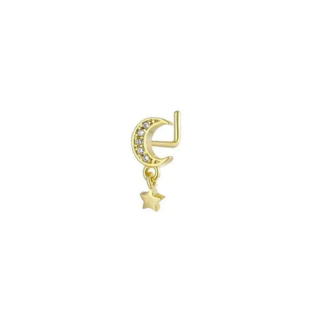 Stainless Steel Long Fashion Nose Rings For Women Copper With Heart Dangle L-Bend Nose Piercing Rings Body Jewelry