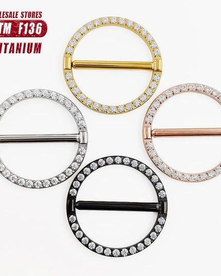 F136 Titanium Nipple Piercing Jewelry 14G Zircon Nasal Septum Ring Clicker ZC Round Nipple Ring Women and Men Girls Body Jewelry