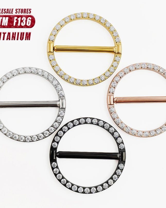 F136 Titanium Nipple Piercing Jewelry 14G Zircon Nasal Septum Ring Clicker ZC Round Nipple Ring Women and Men Girls Body Jewelry