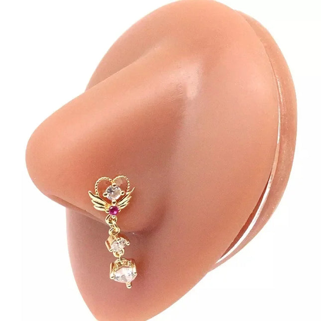 1Pcs Nose Ring for Women Dangle Nose Piercing Stainless Steel Nose Bend Ring Butterfly Dangling Noses Ring Body Piercing Jewelry