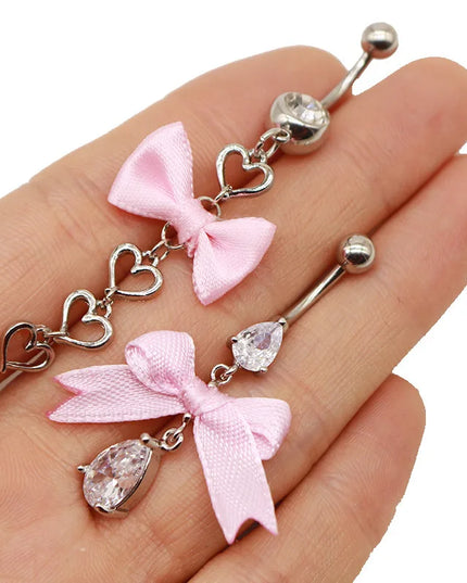 Beautiful Bow Belly Button Ring for Women Heart-shaped Belly Piercing Jewerly Surgical Steel Body Piercing Jewelry