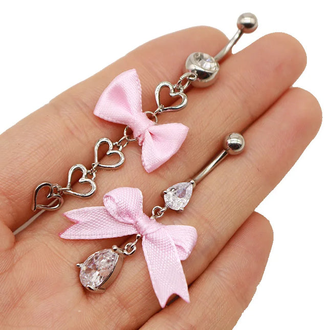 Beautiful Bow Belly Button Ring for Women Heart-shaped Belly Piercing Jewerly Surgical Steel Body Piercing Jewelry