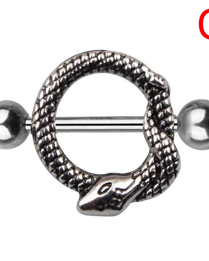 Straight Rod Snake Wing Nipple rings Breast Ring Heart Shaped Adjustable Nipple Piercing Human Jewelry