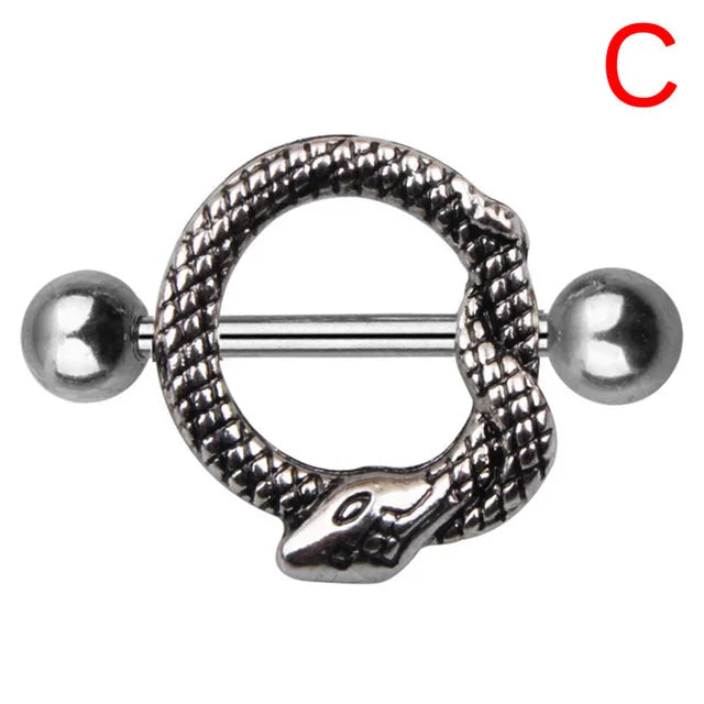 Straight Rod Snake Wing Nipple rings Breast Ring Heart Shaped Adjustable Nipple Piercing Human Jewelry
