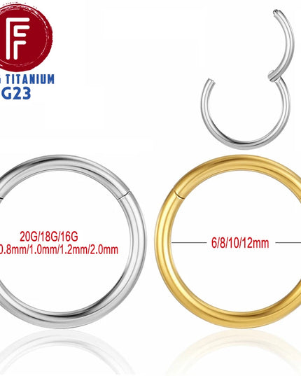 F136 Titanium Hinged Hoop Nose Rings 20G 18G 16G Septum Ring Body Piercing clicker Women and Men Cartilage Rook Earring Jewelry