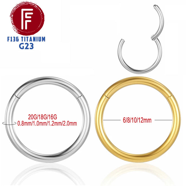 F136 Titanium Hinged Hoop Nose Rings 20G 18G 16G Septum Ring Body Piercing clicker Women and Men Cartilage Rook Earring Jewelry