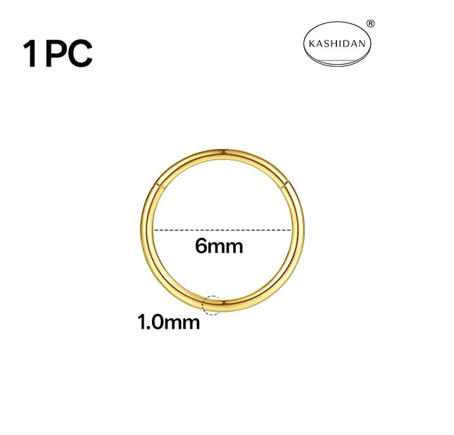 18G gold nose ring for men and women, hinged clicker septum ring for nose/cartilage/body piercing jewelry, 6mm/8mm/10mm/12mm