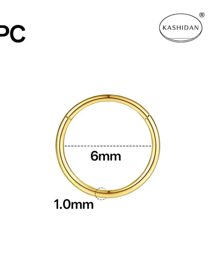 18G gold nose ring for men and women, hinged clicker septum ring for nose/cartilage/body piercing jewelry, 6mm/8mm/10mm/12mm