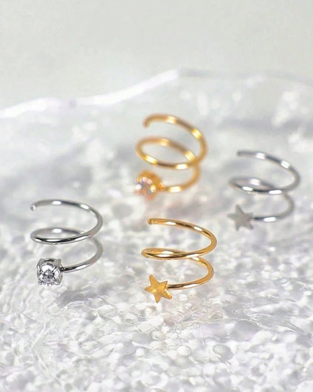 Nose Studs S-Shaped CZ Nose Rings 20G Stainless Steel Nose Band Rings  Earrings Nostril Screw Nose Studs Star Zirconia Nostril