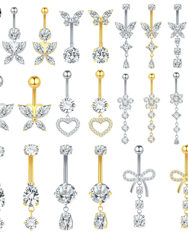 1Pc Titanium Belly Button Piercing Ring for Women CZ Heart Butterfly Dangle Navel Ring Belly Piercing Body Jewelry