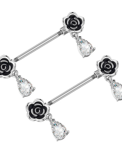 2pcs Cute Bear Butterfly Dangle Nipple Piercings Stainless Steel Cross Star Hanging Nipple Shield Barbell for Women Nipple Rings