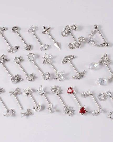 1Pair Sword Cross Nipple Piercing Barbell Surgical Steel Crystal Nipple Shield Cover Heart Butterfly Nipple Ring Body Jewelry14G