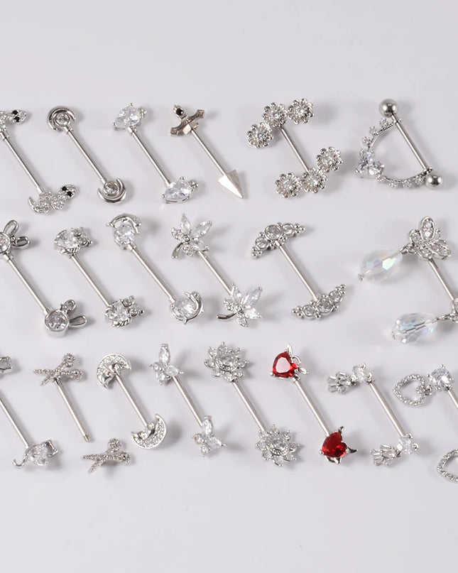 1Pair Sword Cross Nipple Piercing Barbell Surgical Steel Crystal Nipple Shield Cover Heart Butterfly Nipple Ring Body Jewelry14G