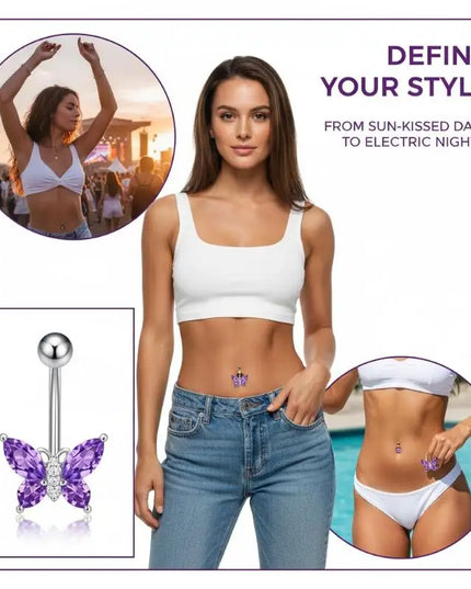 Belly Button Rings Mixed Purple Zircon Dangle Design Stainless Steel Durable Navel Rings for Daily Outfit Matching