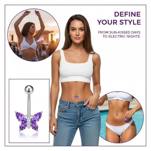 Belly Button Rings Mixed Purple Zircon Dangle Design Stainless Steel Durable Navel Rings for Daily Outfit Matching