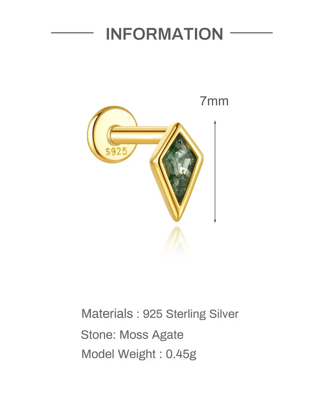 Aide 1PC 925 Sterling Silver 18K Gold Threaded Piercing Earring Women Ins Green Red Colors Zircon  Ear Bone Nail Gift Jewelry