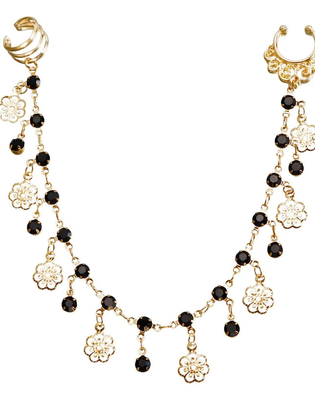 Body Jewelry Earring with Nose Ring Fashion Trendy Nose Clip Rings Gold& Black Fringe Long Chain Tassel Nose Clip Perform