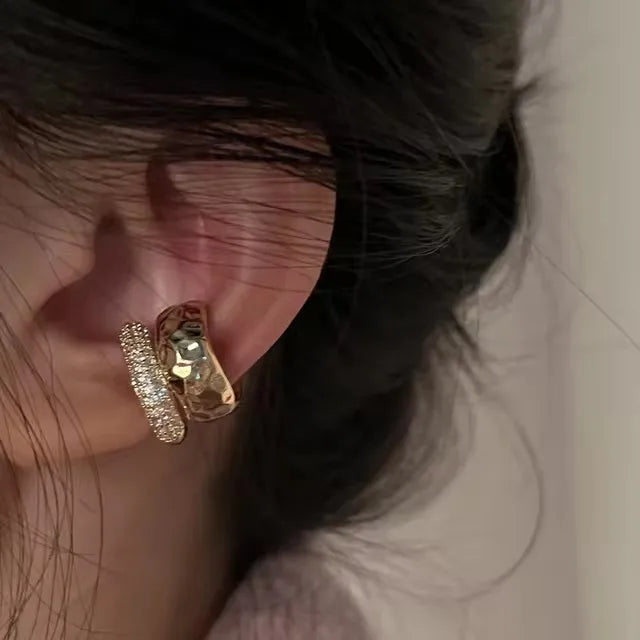 New Trending Zircon Double-layer Ear Cuff No Piercing Earring Punk Unique Metal Geometric Ear Clip for Women Y2K Jewelry 2024