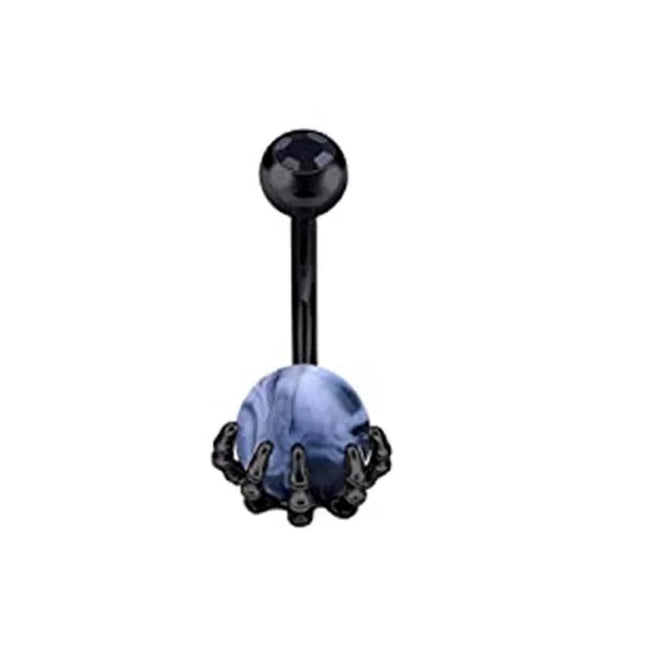 Black Belly Button Rings 10mm Surgical Steel 14G Belly Navel Rings Heart Zircon Crystal Turquoise Acrylic Belly Piercing Jewelry