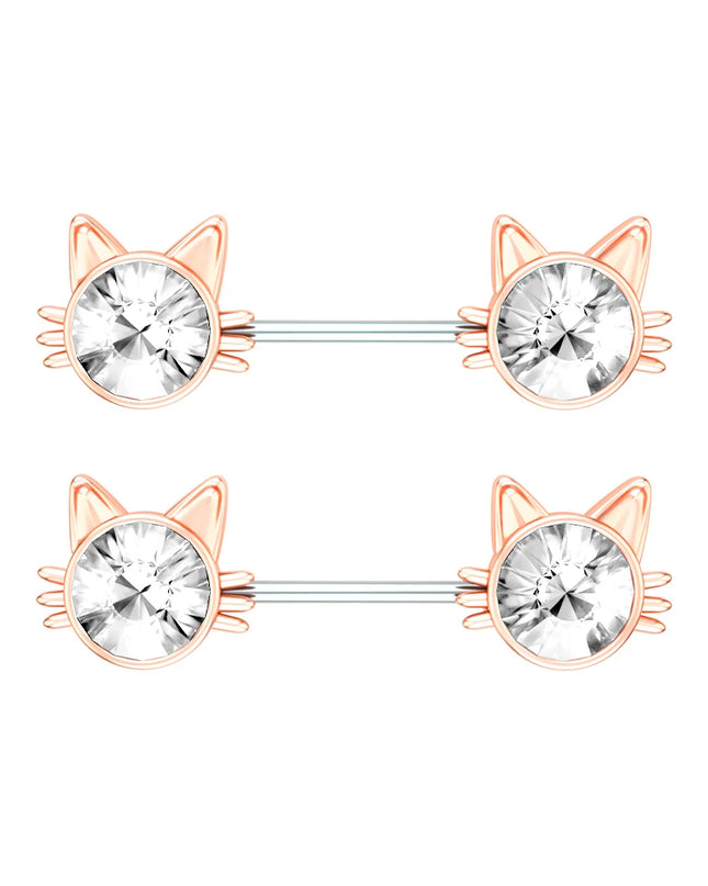 2pcs Lettering Sexy Nipple Piercing Jewelry Buttefly Cat Flower Dangled Stainless Steel Nipple Rings for Women Girls 1.6*16mm