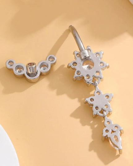 Golden Belly Button Rings 316L Surgical Steel Drop Dangle Navel Ring Flower Zircon Crystal Navel Belly Piercing Fashion Jewelry