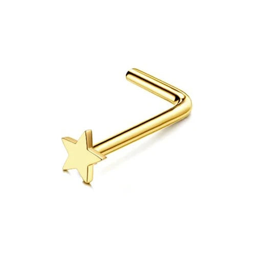 Florideco 14K Gold Plated Nose Rings for Women Men 20G Stainless Steel Nose Rings Hoops L Shaped Studs Nostril Piercings Jewelry