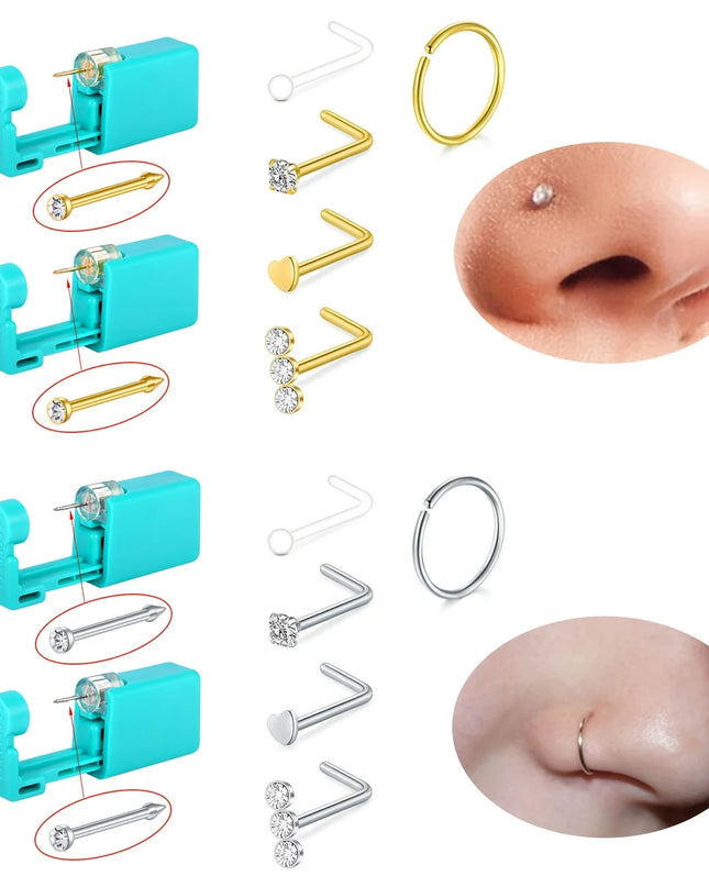 7pcs Nose Piercing Kit Nose Ring Piercing Kit, Nose Piercing Kit with Nose Rings Disposable Nose Piercing Gun Kit