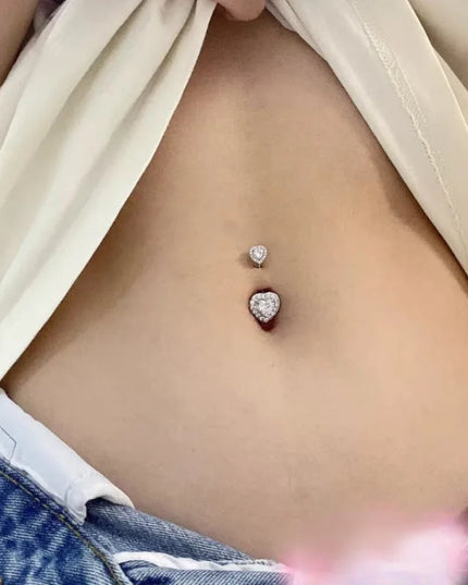 Double Heart-Shaped Zircon Belly Button Ring Woman Stainless Steel Navel Ring for Girl Fashion Sexy Body Piercing Jewelry Gifts