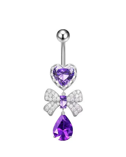 Belly Button Rings Mixed Purple Zircon Dangle Design Stainless Steel Durable Navel Rings for Daily Outfit Matching