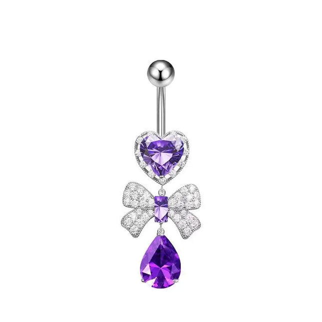 Belly Button Rings Mixed Purple Zircon Dangle Design Stainless Steel Durable Navel Rings for Daily Outfit Matching
