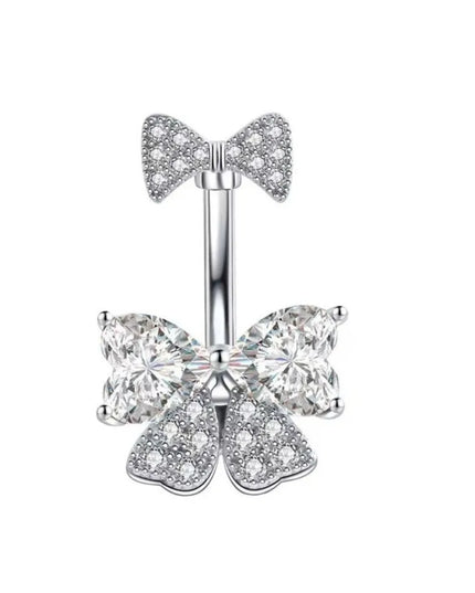 Elegant Belly Button Rings Stainless Steel Crystal Navel Piercing Jewelry Body Jewelry Barbell Style Pink Bow Belly Rings