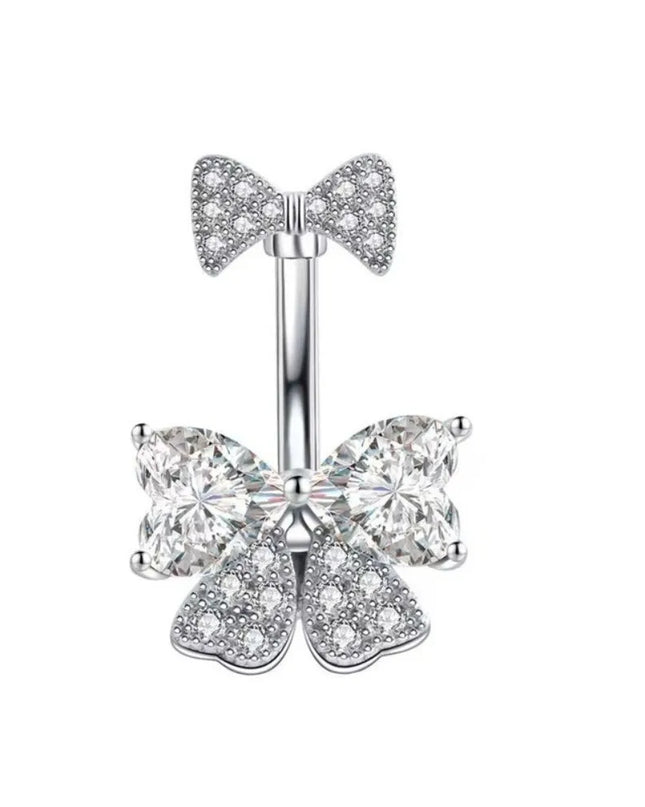 Elegant Belly Button Rings Stainless Steel Crystal Navel Piercing Jewelry Body Jewelry Barbell Style Pink Bow Belly Rings