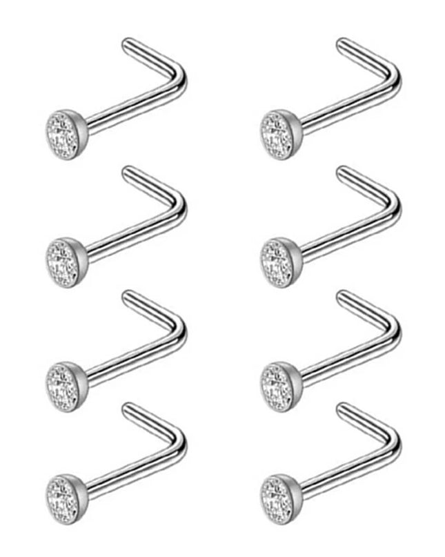 8PCS Nose Rings For Women Men Hypoallergenic 304 Surgical Stainless Steel L Shape Nose Screw