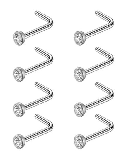 8PCS Nose Rings For Women Men Hypoallergenic 304 Surgical Stainless Steel L Shape Nose Screw