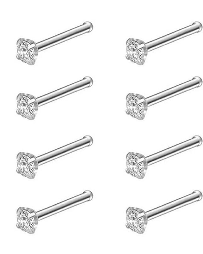 8PCS Nose Rings For Women Men Hypoallergenic 304 Surgical Stainless Steel L Shape Nose Screw