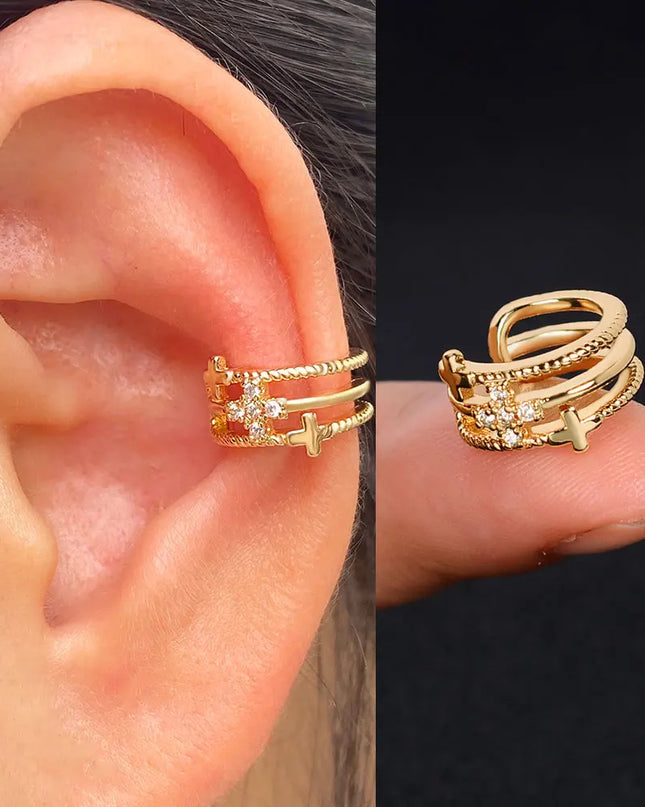1Piece Zircon Charming Clip On Earrings Ear Cuff Without Piercing Women Geometric C Shape Earscreen Earcuffs Wrap Climb Earring