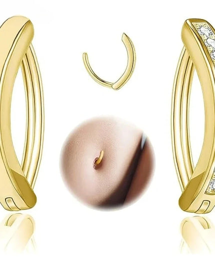 14G Cubic Zirconia Belly Button Ring, Simple Curved Reverse Belly Button Ring Women's Belly Button Piercing Jewelry