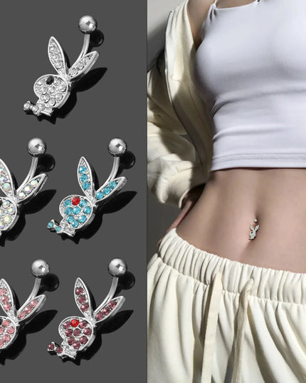 1PC Stainless Steel Belly Buttorn Piercing Cartoon Rabbit Belly Button Ring Navel Nail Body Piercing Jewelry for Woman