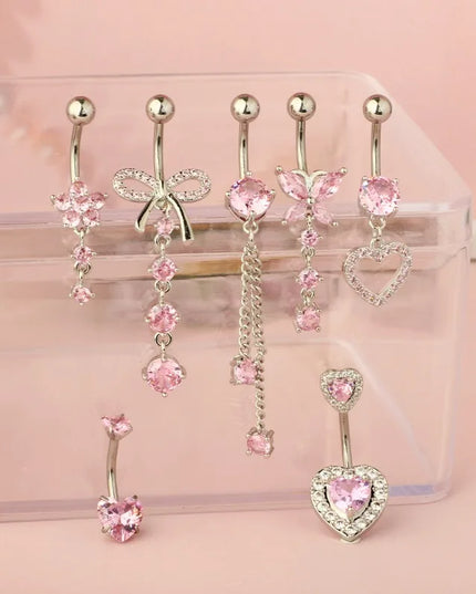 Belly Button Dangle Belly Rings Surgical Stainless Steel Cute Bow Butterfly Heart Flower Belly Button Piercing Jewelry For Women