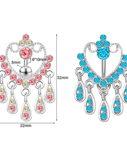 Pink Crystal Pendant Belly Button Rings For Women Stainless Steel Navel Piercing Jewelry Rabbit Heart Bear Butterfly Belly Rings