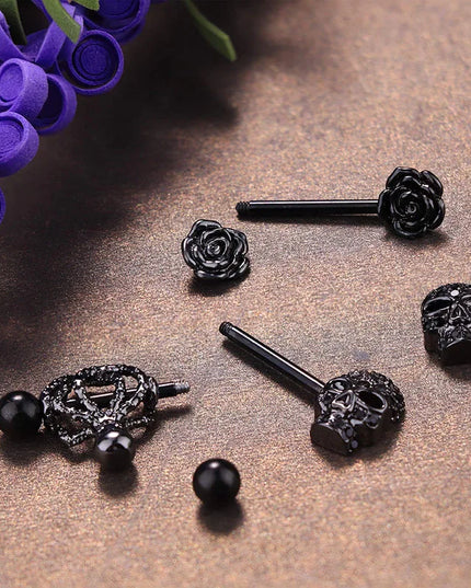 Punk rock sexy black rose nipple ring, body puncture nipple jewelry, women's sexy accessory gift