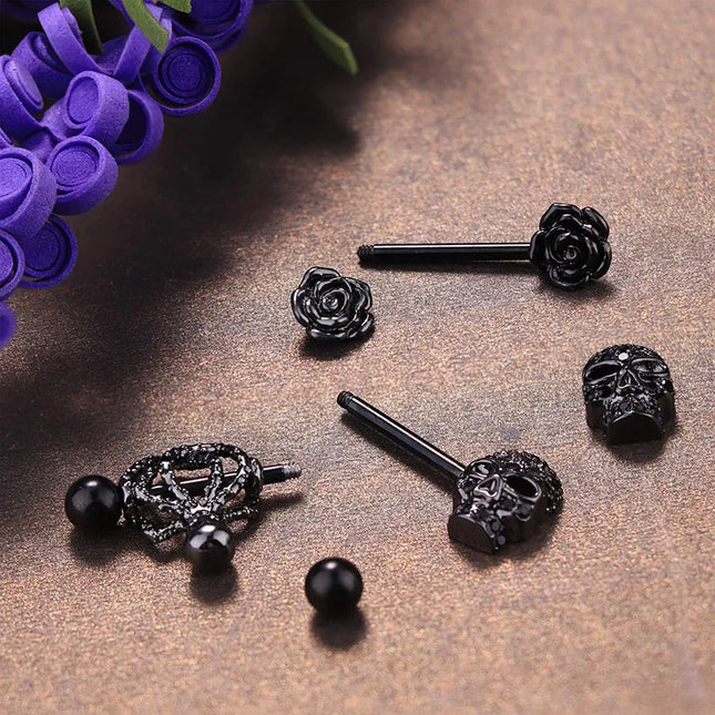 Punk rock sexy black rose nipple ring, body puncture nipple jewelry, women's sexy accessory gift