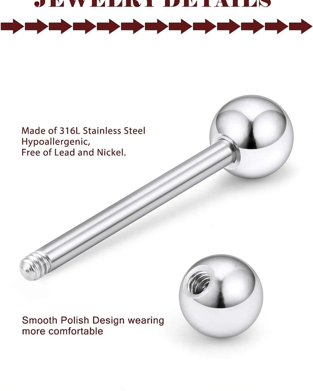 48 Pcs/2 Pcs Nipple Ring Tongue Ring Surgical Steel Straight 14G Barbell Piercing Jewelry 12MM 14MM 16MM Women's and Men's Glow